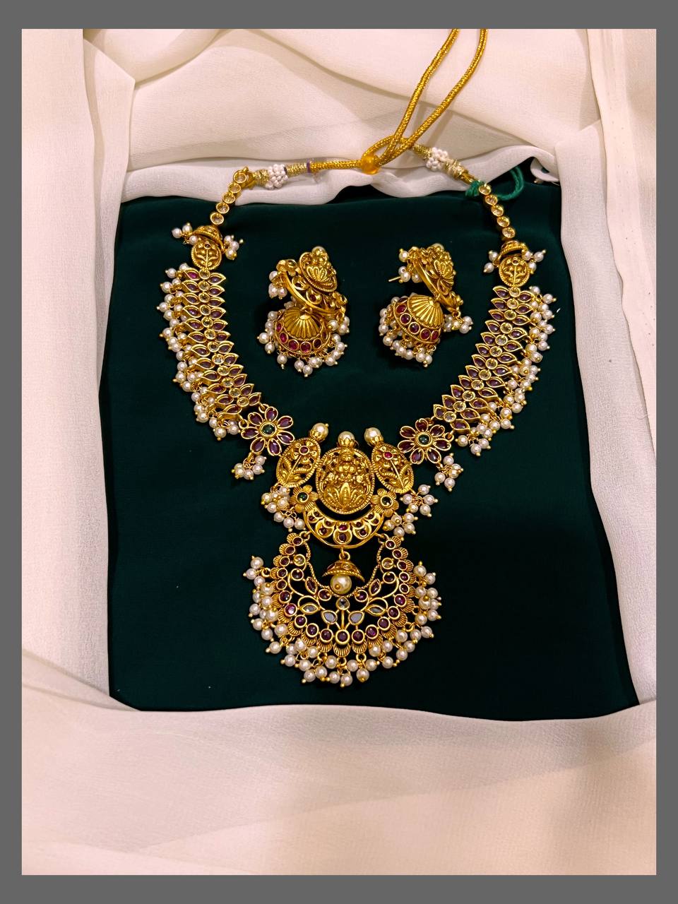 Ruby Flower Necklace With White  Pearl - NN00307