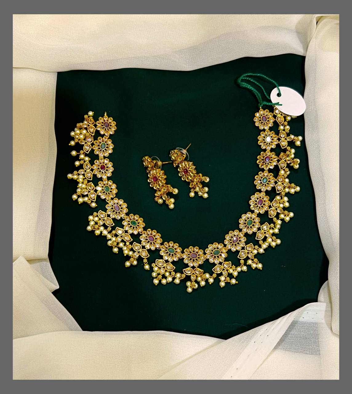 Multi Flower Necklace With Pearls In Nakshi - NN00411