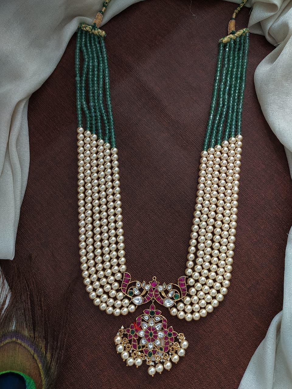 Green and White Pearl With Kundan Pendent - PB00118