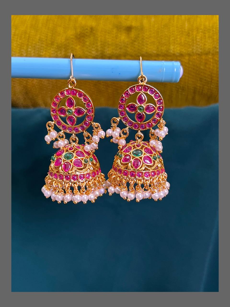 Kempu Flower Jhumki In Nakshi - NE00501
