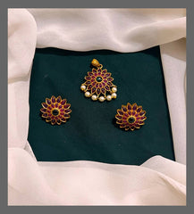 Flower Nakshi Pendent With Earrings - NP0063