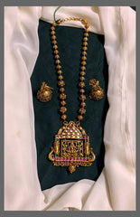 Lakshmi Pendant in Kundan with Golden Beads - PB00274