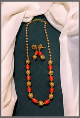 Coral and Gold Beads Haram - PB00288