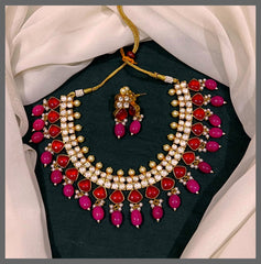 Rich Ruby stone and with White Stone Chokar Necklace in Kundan - KN00530