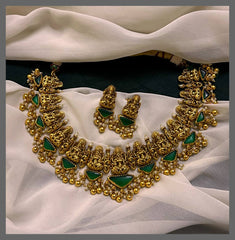 Lakshmi and Emerald Stone Necklace In Nakshi - NN00624