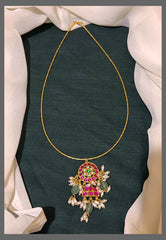 Invisible Necklace with Rich Rice pearl Pendant in Kundan - KN00532