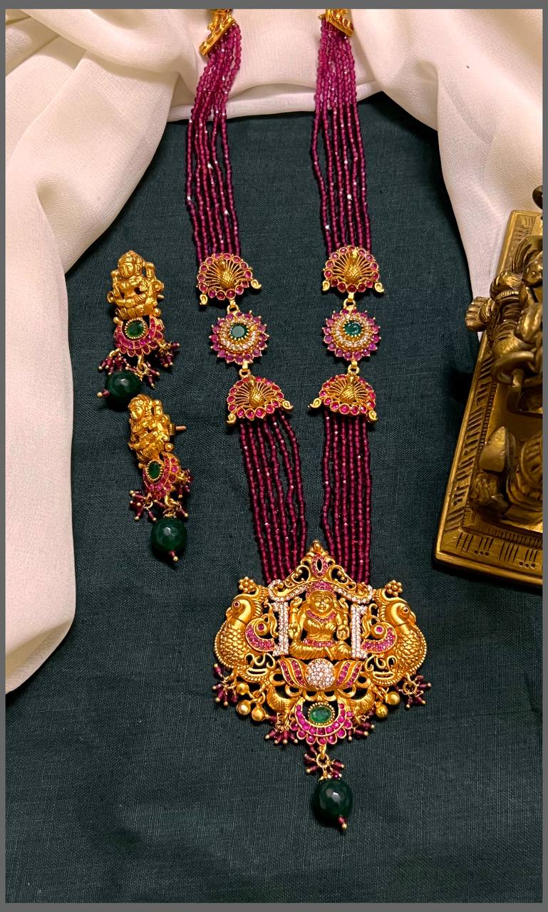 Marron Pearl Haram With Lakshmi and Peacock Pendant - PB00433