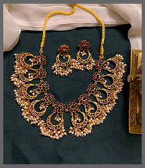 Beautiful Flower Necklace With Pearls In Nakshi - NN00674