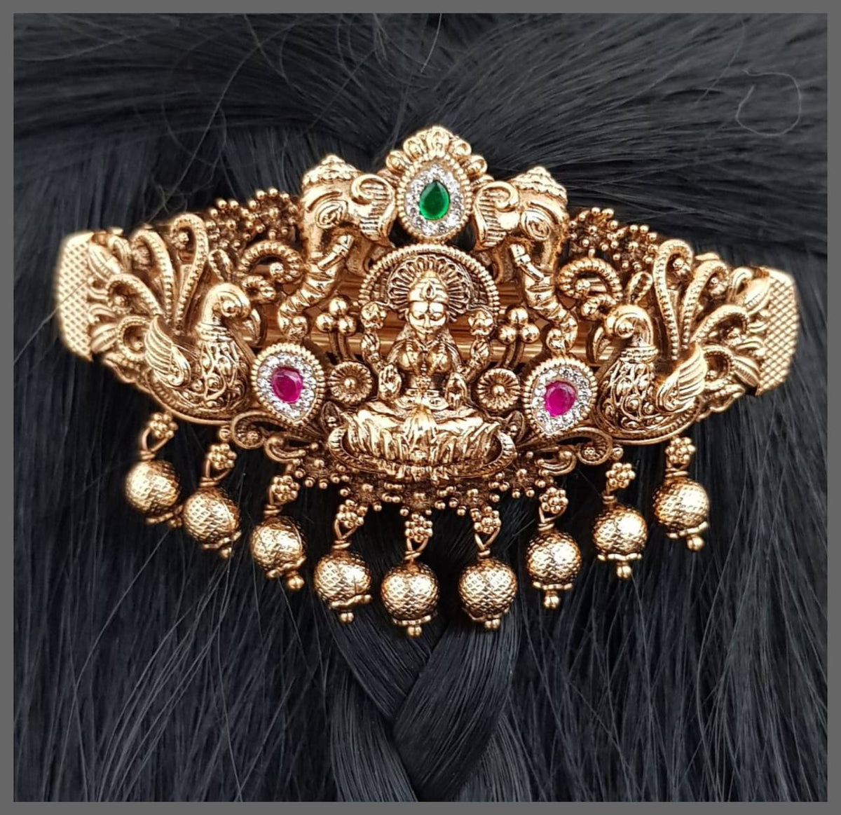 Beautiful Lakshmi and Peacock  Hair Clip - HA00166
