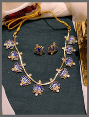 Lotus with white stone Necklace in Nakshi - NN00686