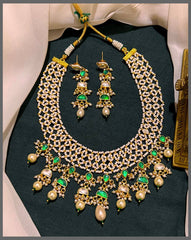 Rich Chokar White Pearl and Green Stone - PB00438
