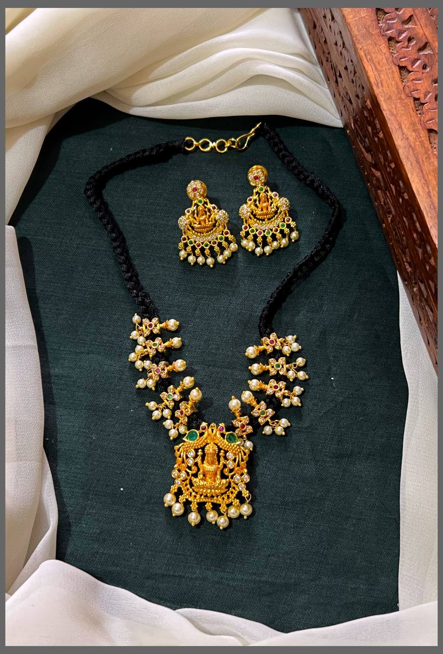 Lakshmi Pendant Necklace in Black Dori - BD0096