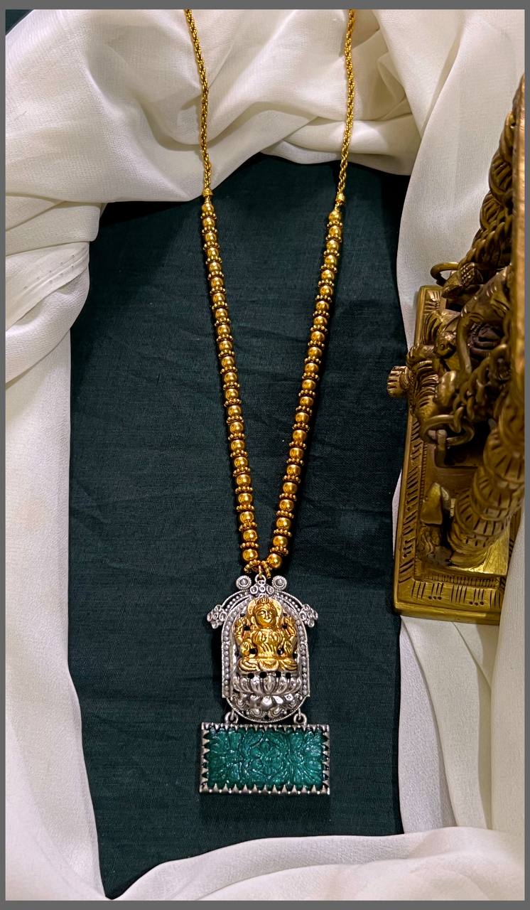 Lakshmi  Nakshi pendant with white Lotus Haram with Gold Beads  - PB00470