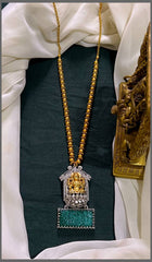 Lakshmi  Nakshi pendant with white Lotus Haram with Gold Beads  - PB00470