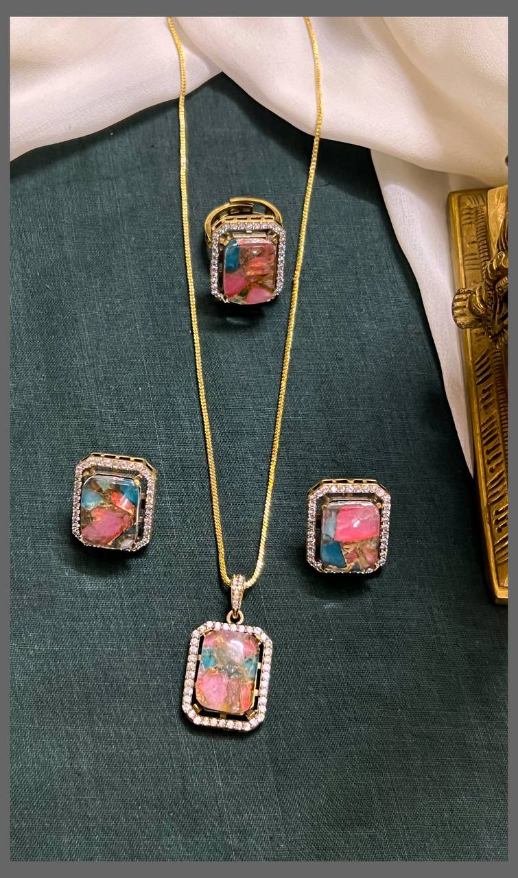 Victoria Pendant Set Chain With Earrings and Ring - VN00167