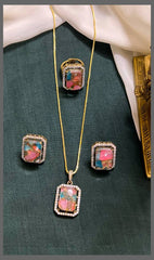 Victoria Pendant Set Chain With Earrings and Ring - VN00167