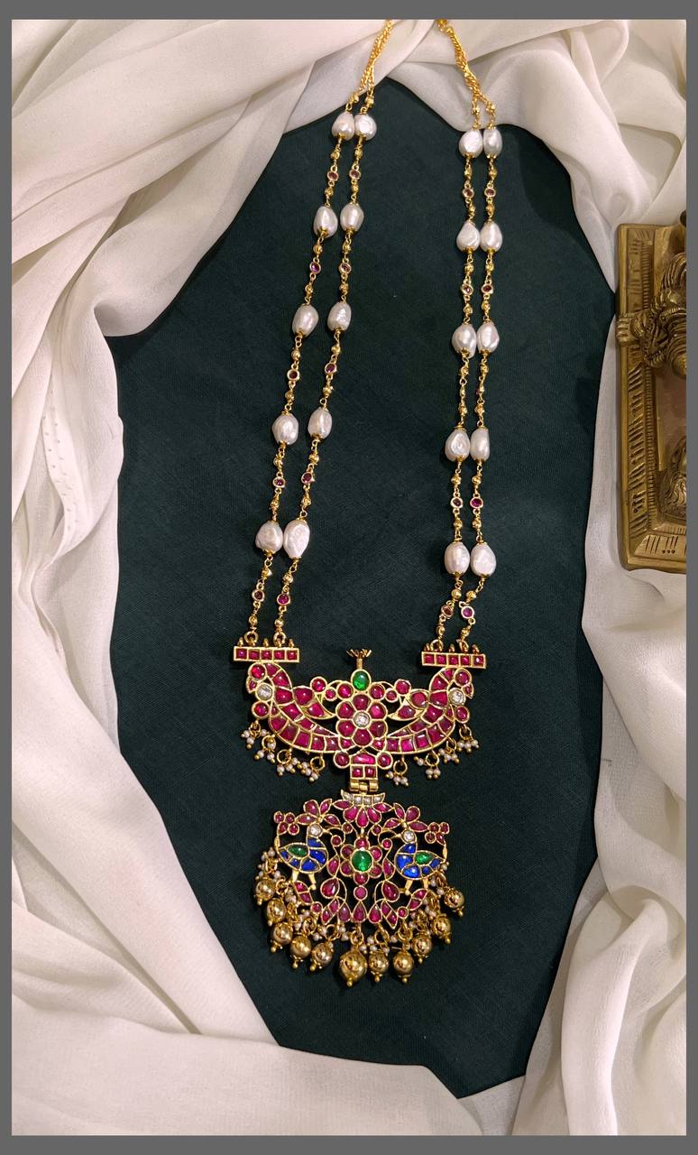 Beautiful Multi colour Flower Pendantin Kundan  with White Pearl Haram - PB00483