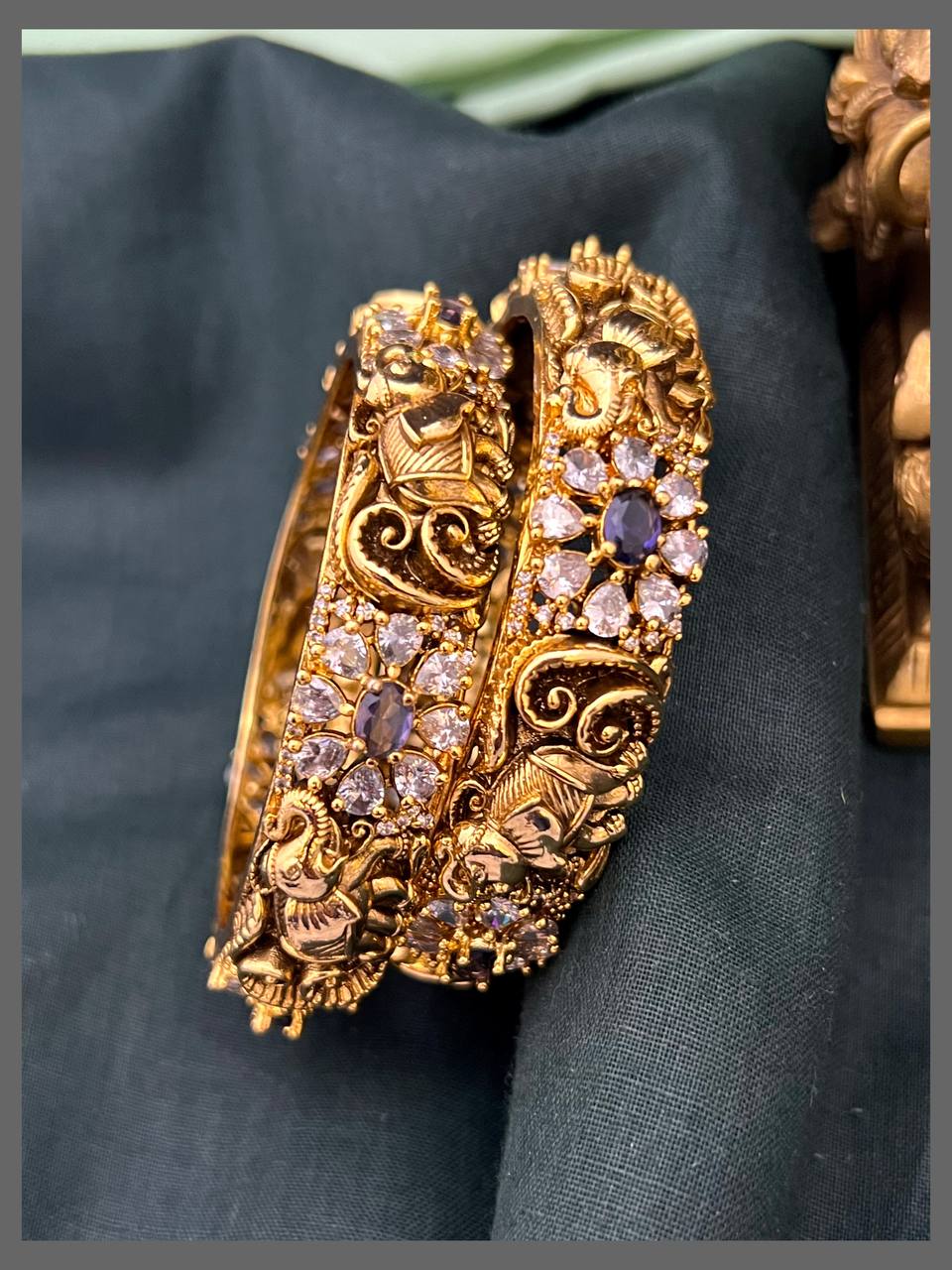 Beautiful Elephant and Stone Flower Bangles - BG00492