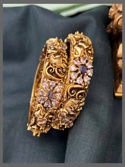 Beautiful Elephant and Stone Flower Bangles - BG00492