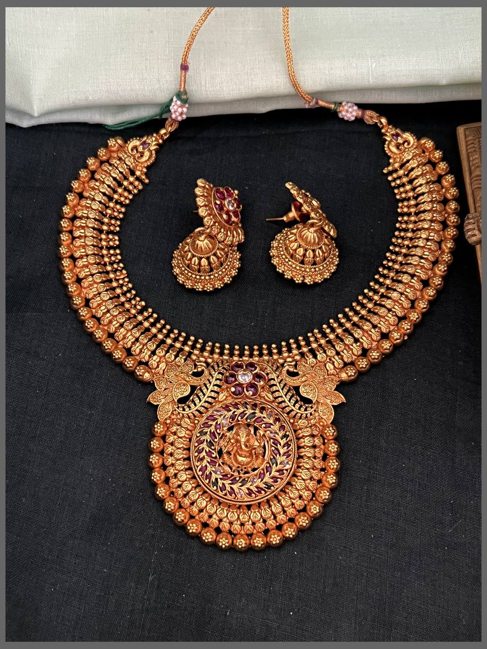 Lord Ganesh Pendant with Rich Necklace in Nakshi - NN00834