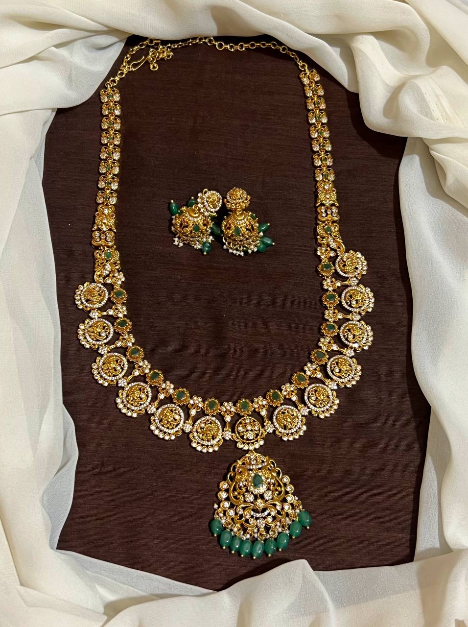 Beautiful Lakshmi Long Gold Replica Haram With U Pattern - NH00142