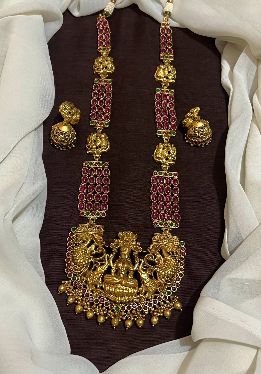 Kempu Long Lakshmi Haram With Jhumkis - NH00184