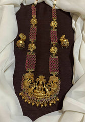 Kempu Long Lakshmi Haram With Jhumkis - NH00184