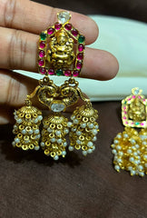Jadau Stone Lakshmi 3 jhumki traditional earrings - KE002