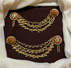 Jadau Studs With Pearls Maatil Attached with Hair Accesories - KE0078
