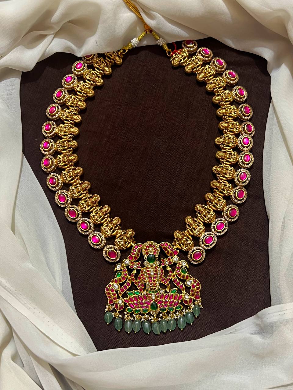 Jadau Lakshmi Round Pattern Haram With Lakshmi Pendant  -KH00324