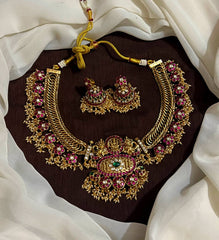 Jadau Jilebi Double Sided Flower Necklace in Broad Pattern With Jhumkis - KN00686