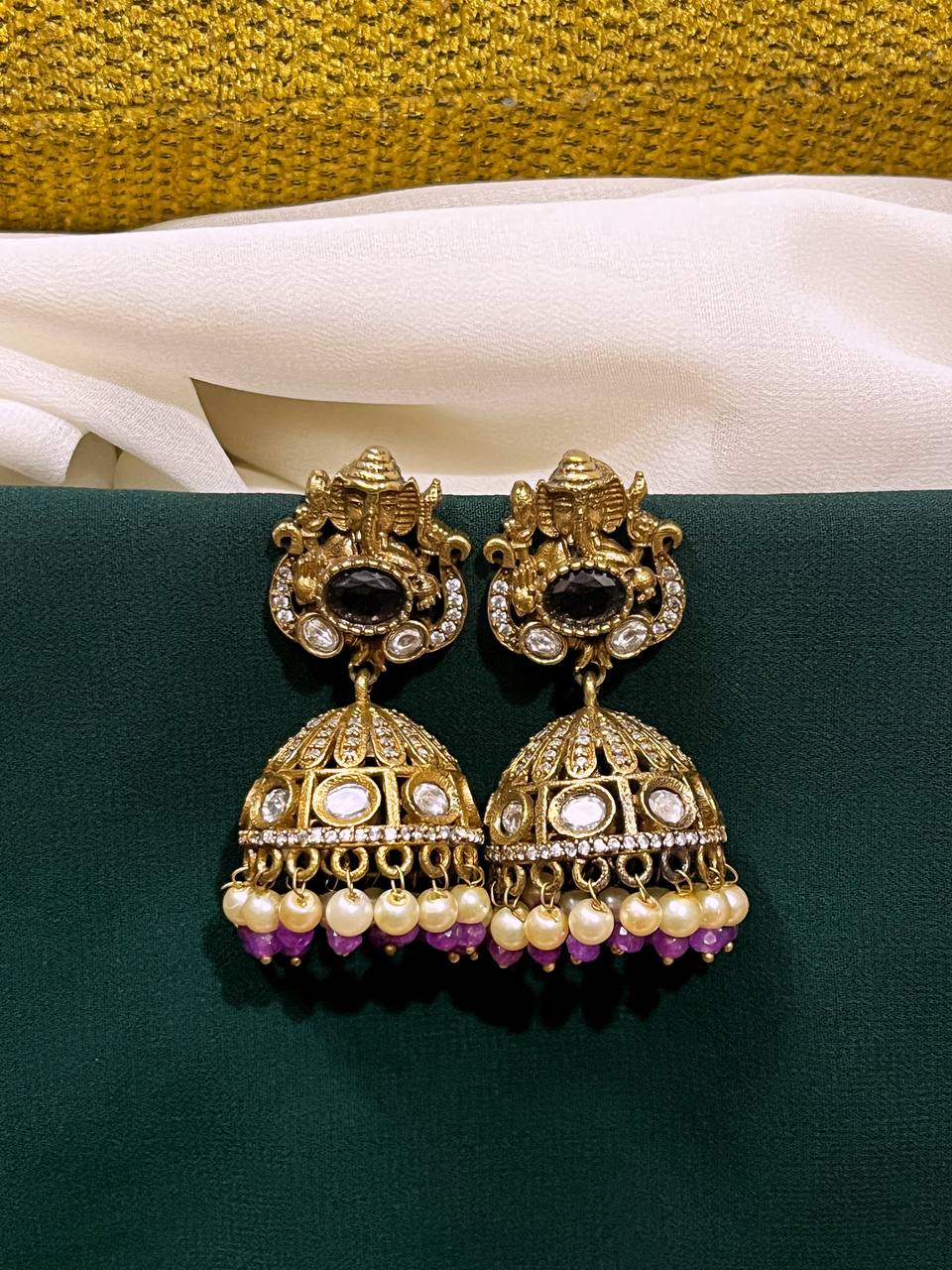 Victorian Ganesha Jhumkis - VE039