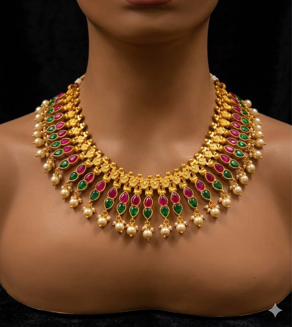Jadau Double Leaf Necklace in Gold Polish - KN00590