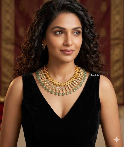 Jadau Double Leaf Necklace in Gold Polish - KN00590