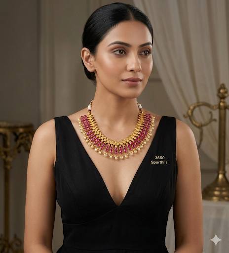 Jadau Double Leaf Necklace in Gold Polish - KN00590