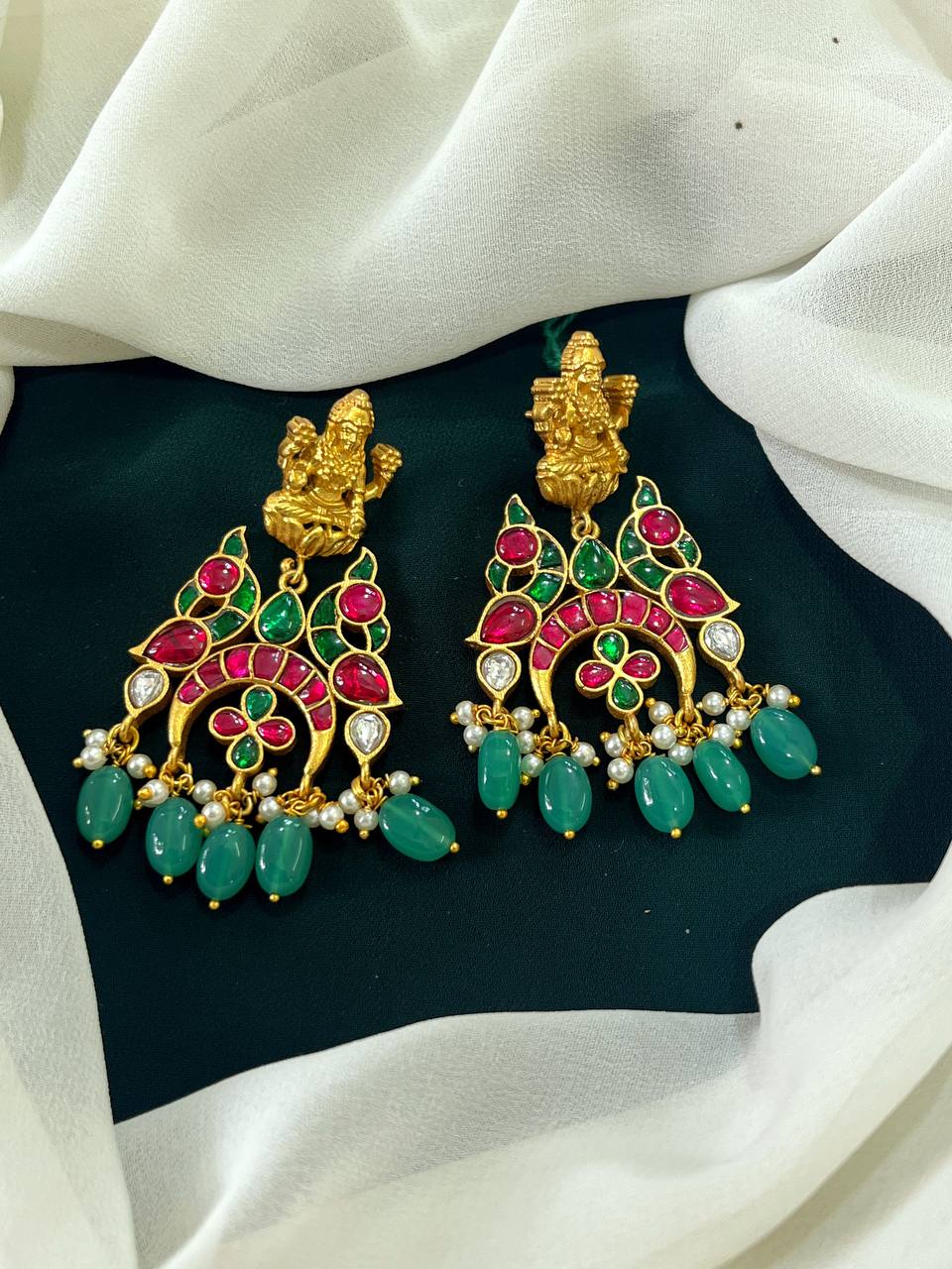 Lakshmi in Ruby and Emerald Kundan Earring - KE0078