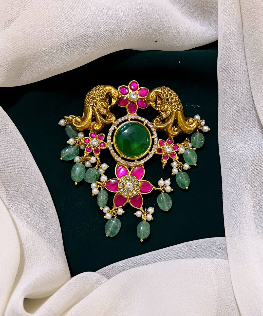Emerald Peacock Pendent in Kundan - KP0094