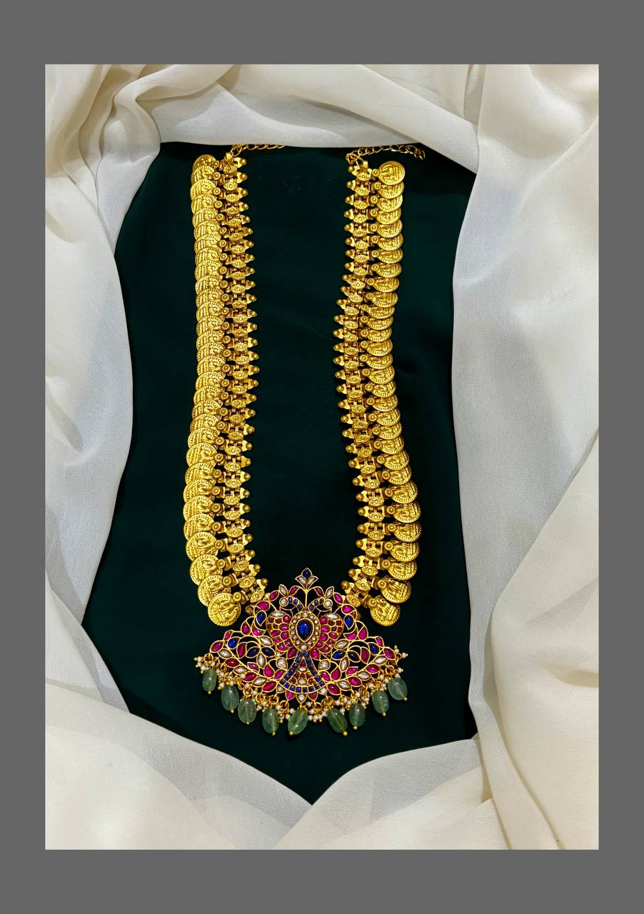 Kashu Malla with Blue Peacock Pendent in Kundan Haram - KH00156