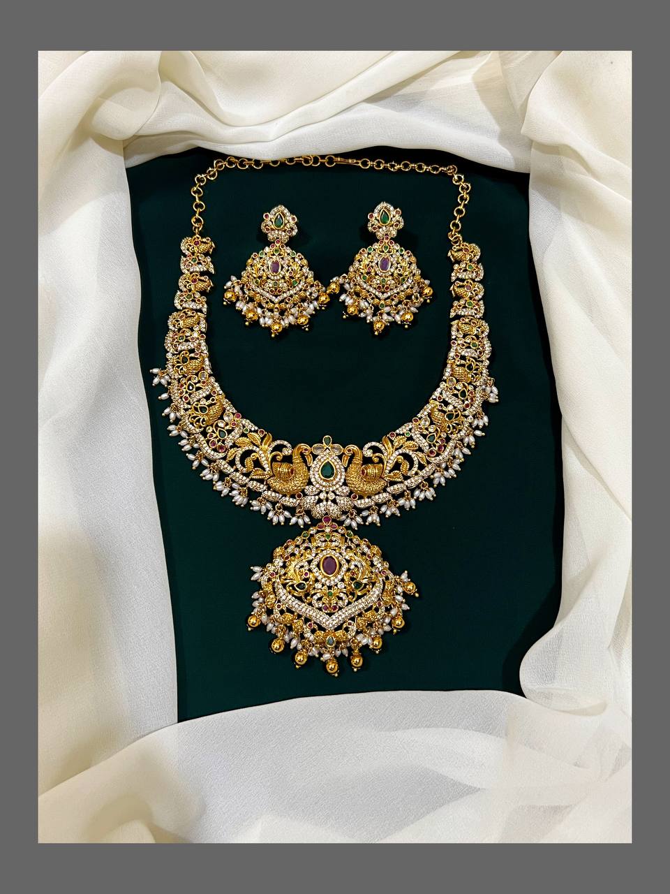 Peacock Necklace with Pendent in Nakshi - NN00155