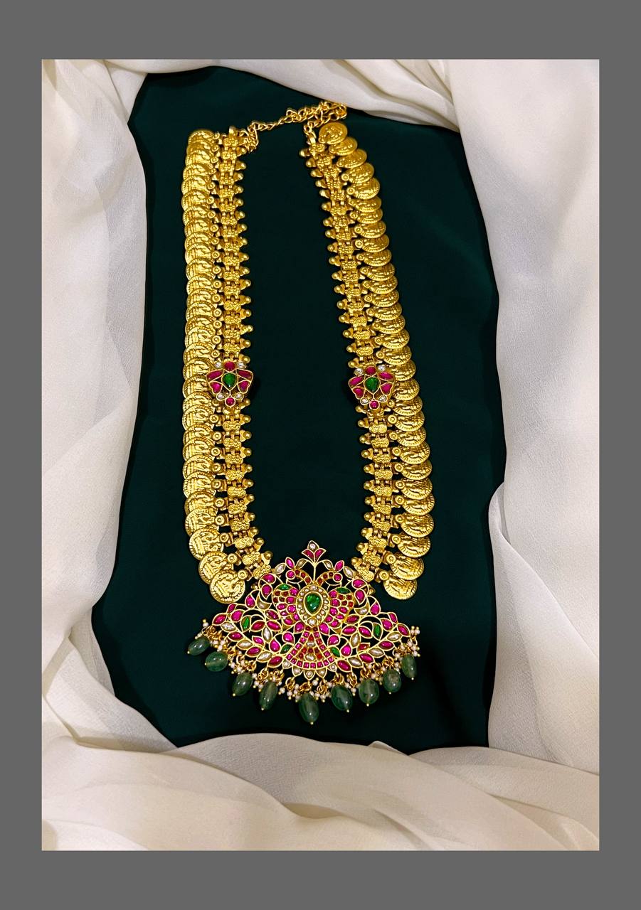 Kashu mala with Peacock Pendent in Kundan - KH00178