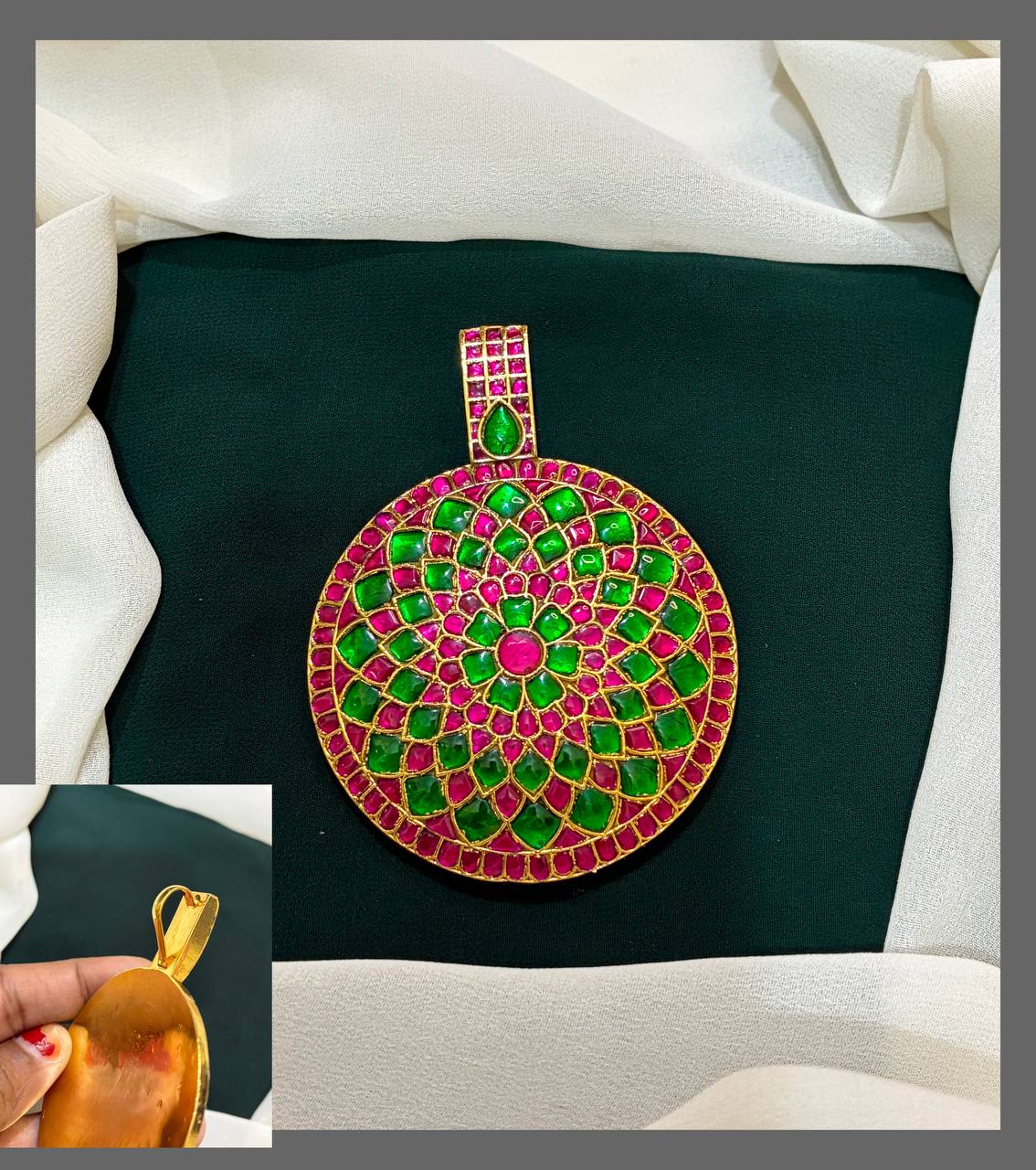 Jadau Round Pendatnt With BackHook - KP0043