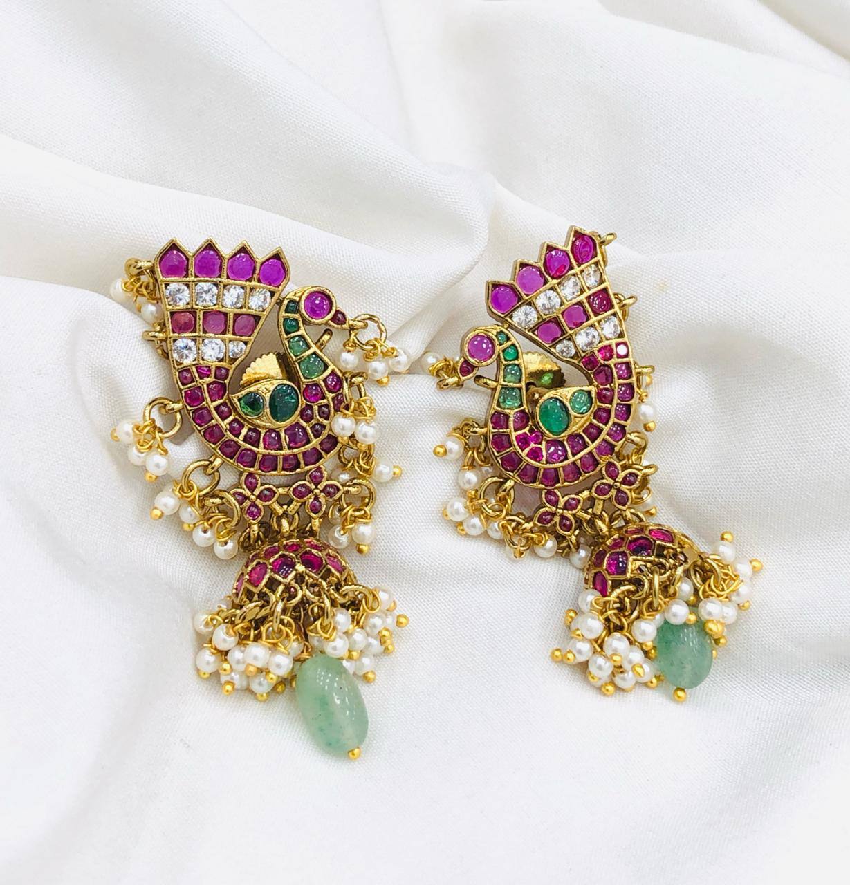 Kempu Jhumki With Guttipusalu - NE00324