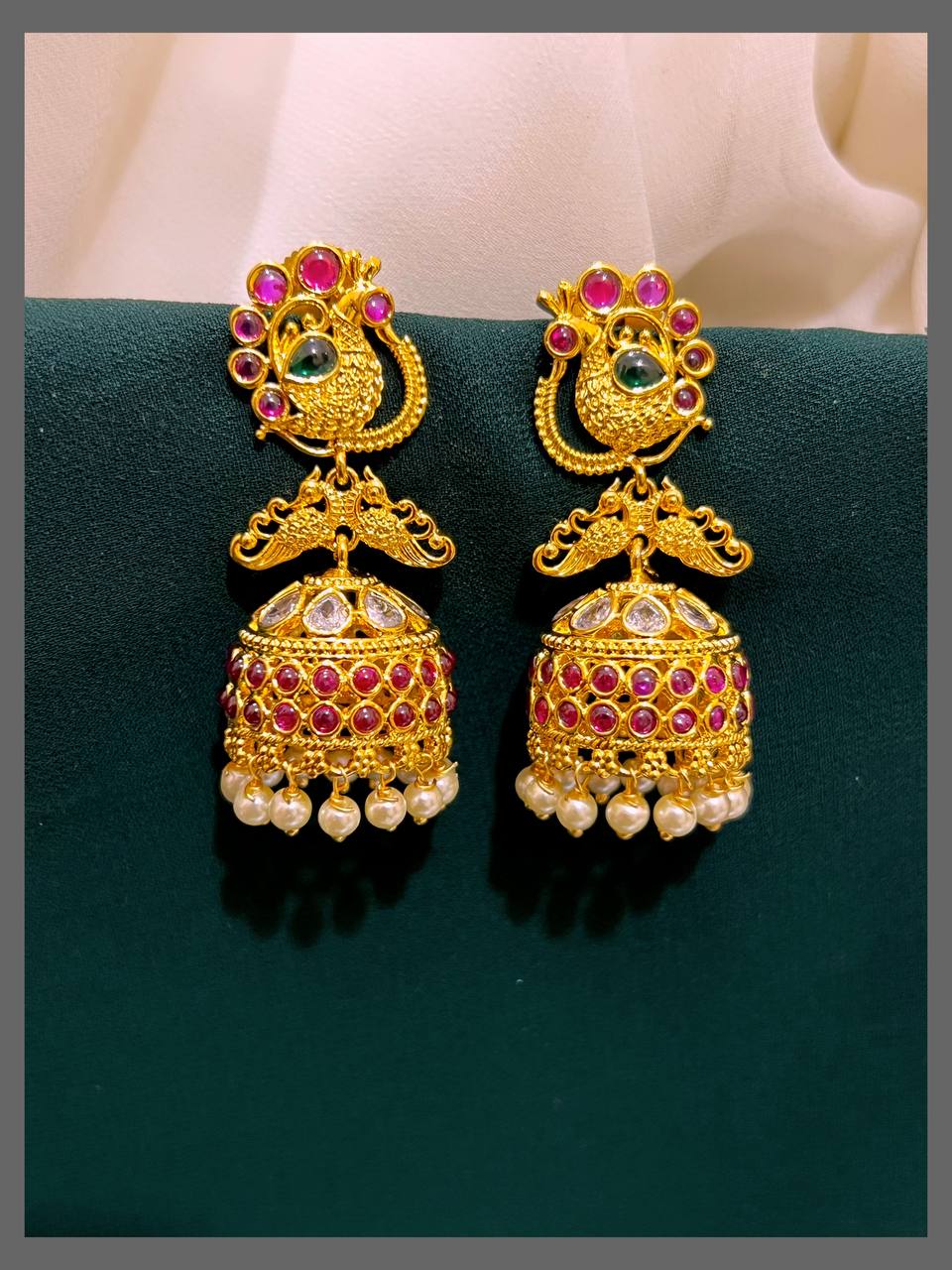 Peacock Stone Jhumki In Nakshi _ NE00378