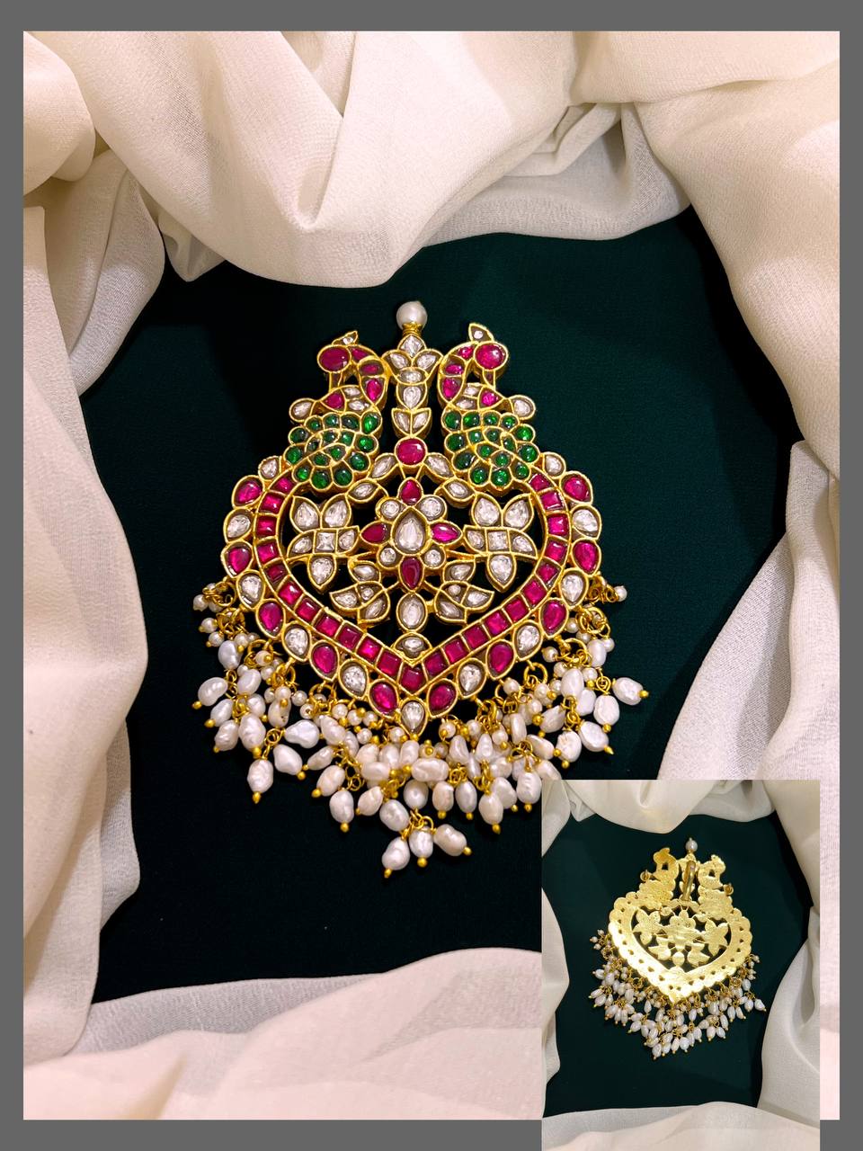Beautiful Peacock Kundan Pendent With Rice Pearl - KP00129