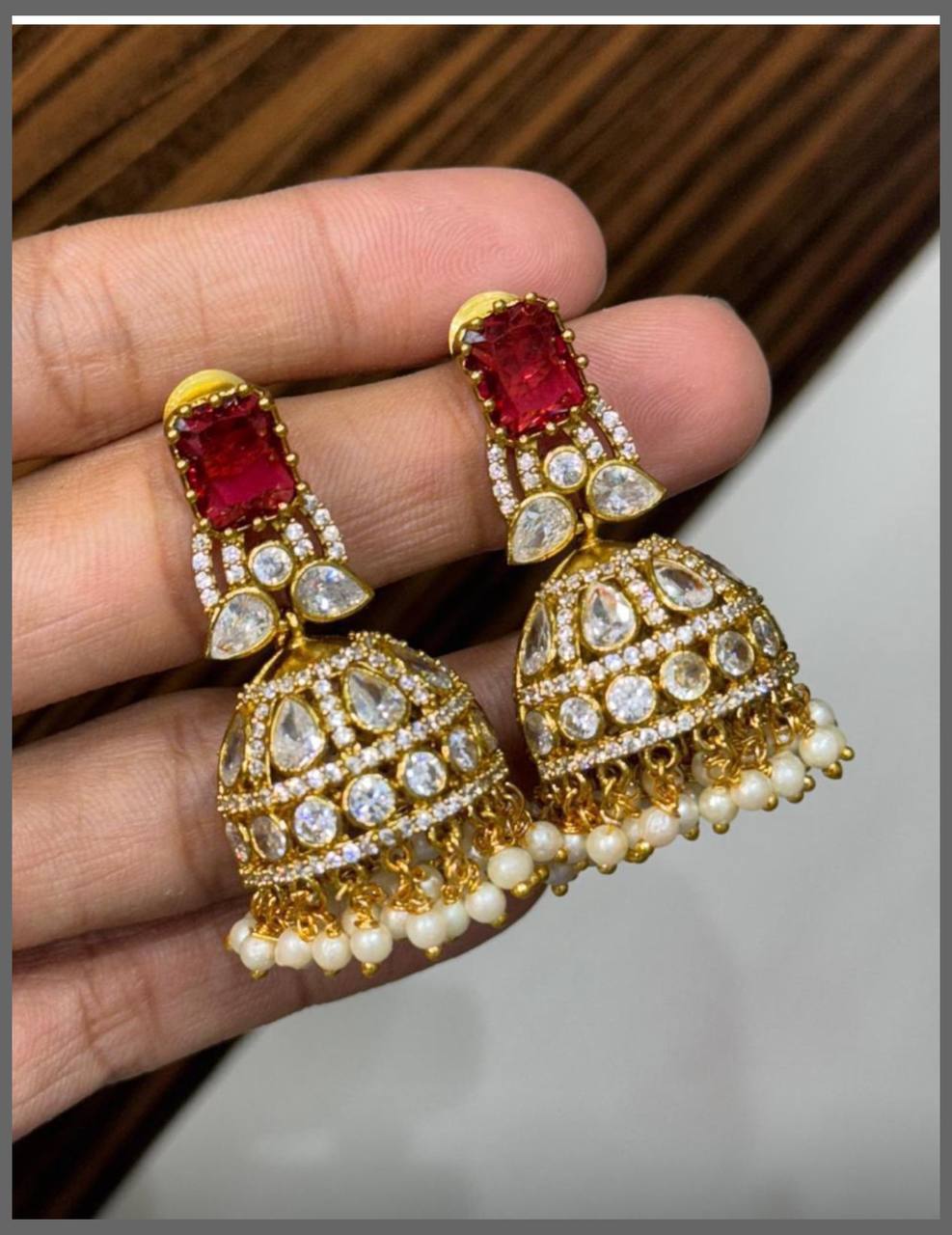 Beautiful Stone Jhumki In Nakshi - NE00433
