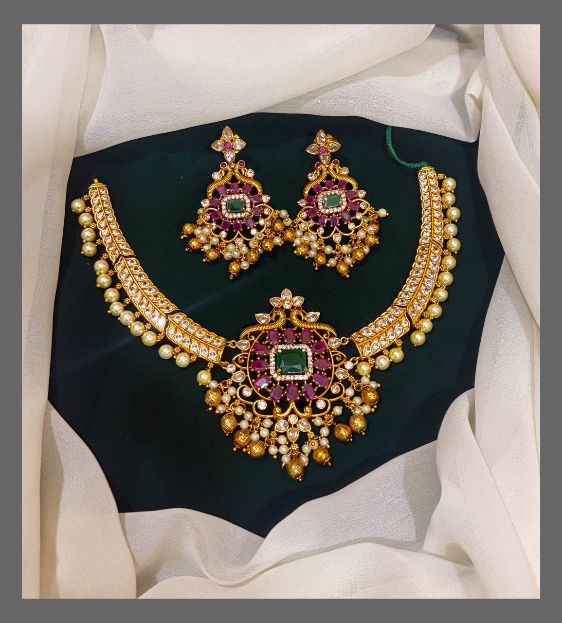 Beautiful Peacock Necklace With pearls In Nakshi - NN00358