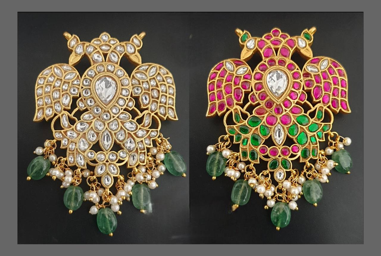 Double Side Gandaberunda Pendent in kundan - KP00146