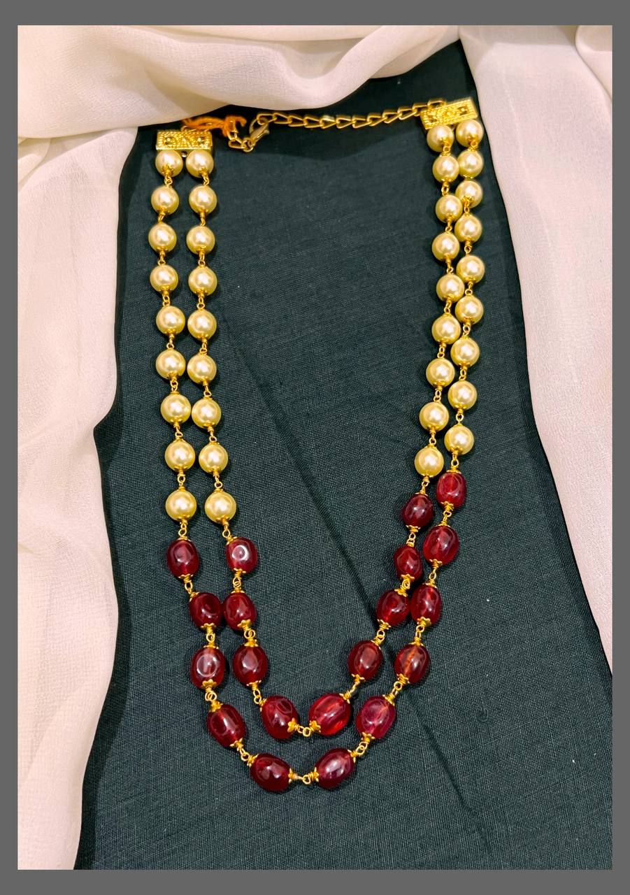 White and Red Pearl Necklace - PB00326
