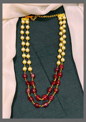 White and Red Pearl Necklace - PB00326