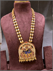 Rich Lord Vishnu Pendant with Moissanite Stone Haram in Kundan - KH00322